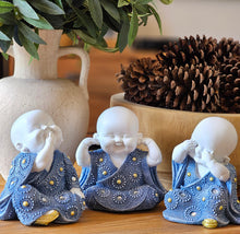 Load image into Gallery viewer, Set of 3 Monk Buddha&#39;s - See no Evil , Hear no Evil &amp; Speak no Evil
