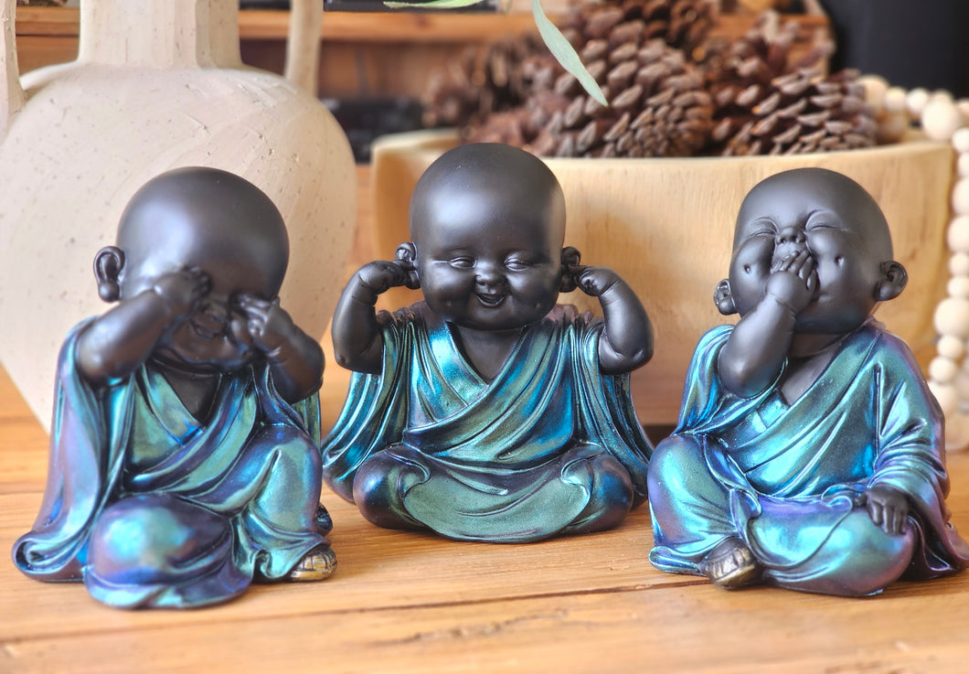 NEW Set of 3 Monk Buddha's - See no Evil , Hear no Evil & Speak no Evil